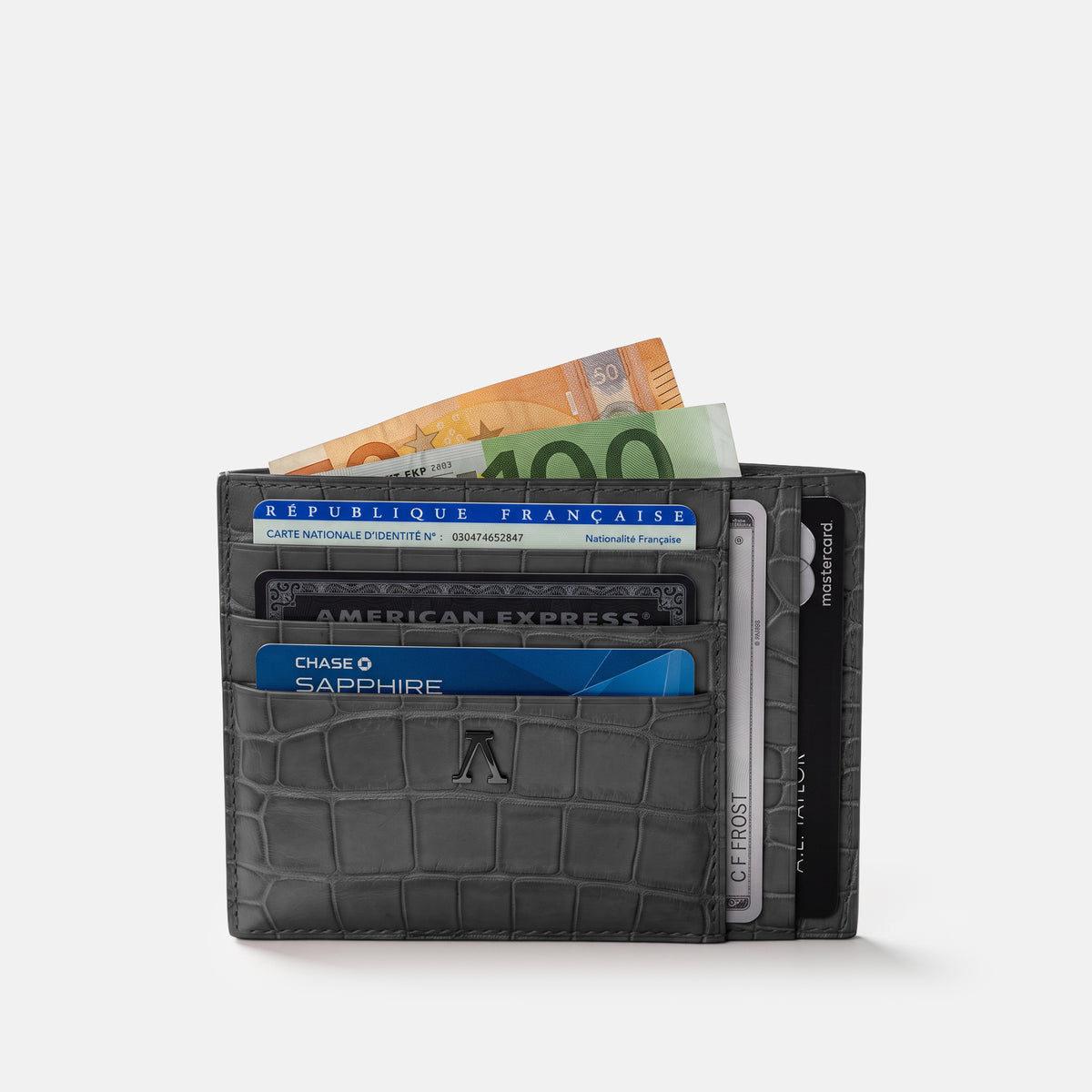 10 Cards Wallet In Alligator -4 | Grey-Black