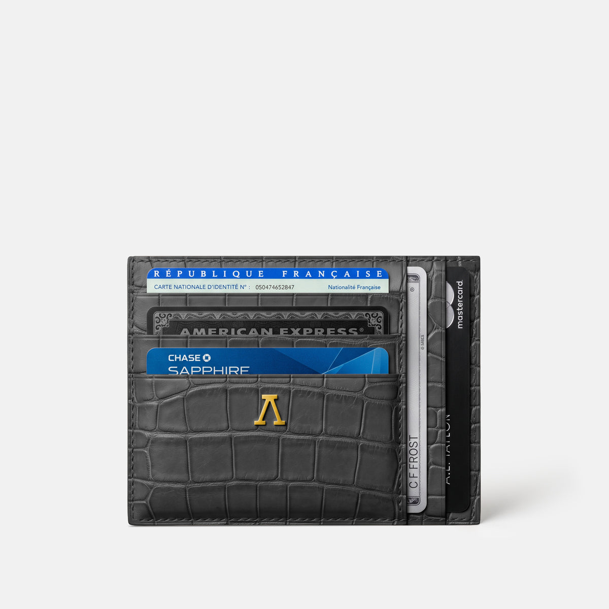 Grey 10 Cards Wallet Alligator with Gold Metal -1 | Grey-Gold