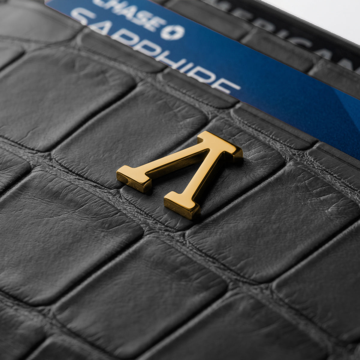 10 Cards Wallet In Alligator -5 | Grey-Gold