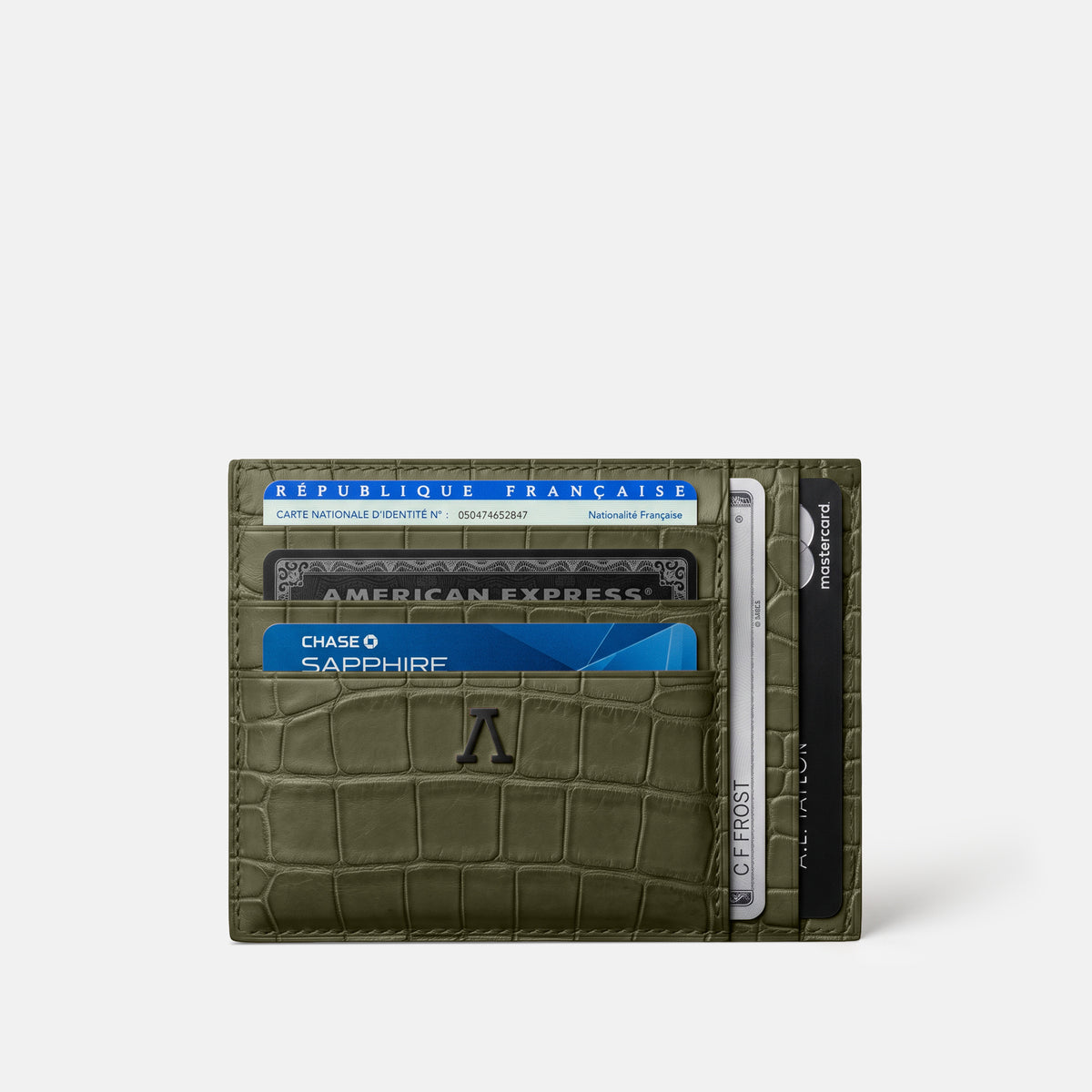 Kaki-Green 10 Cards Wallet Alligator with Black Metal -1 | Kaki-Green-Black