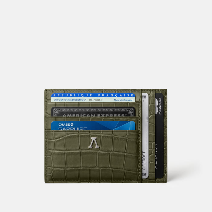 Kaki-Green 10 Cards Wallet Alligator with Steel Metal -1 | Kaki-Green-Steel