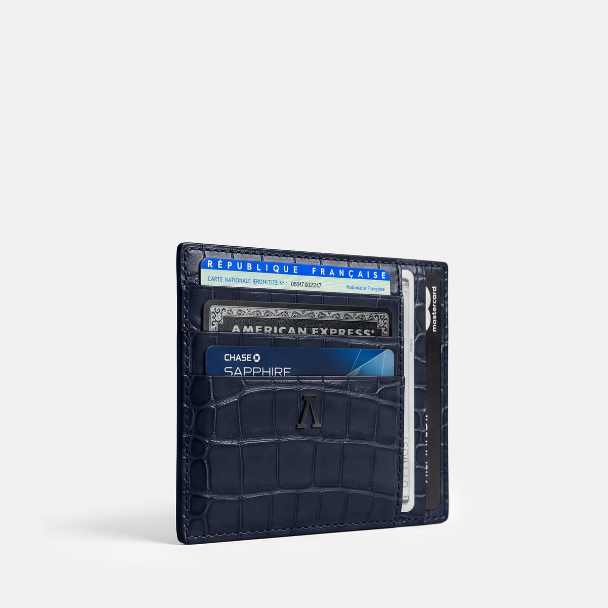 Navy Blue 10 Cards Wallet Alligator with Black Metal -2 | Navy-Blue-Black