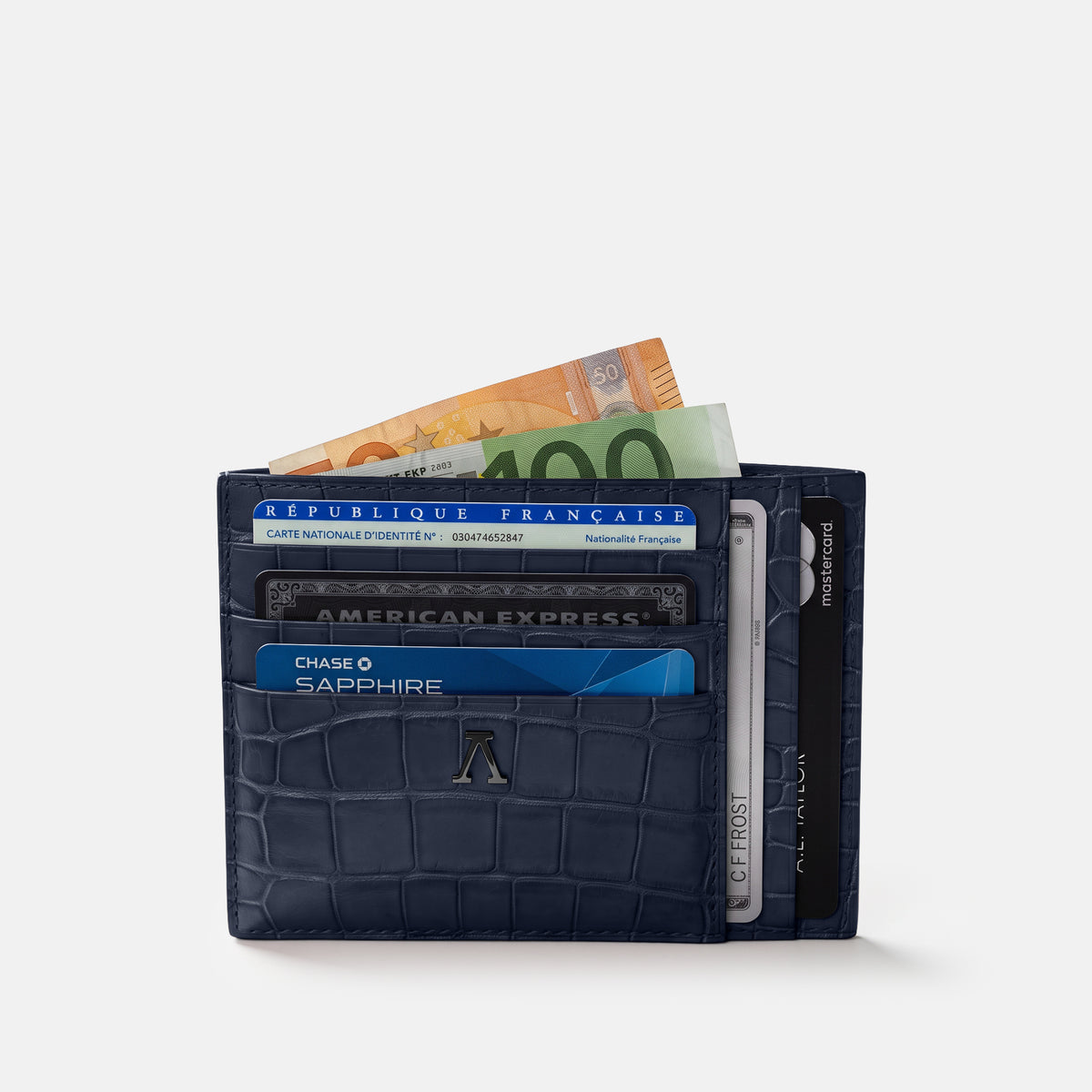 10 Cards Wallet In Alligator -4 | Navy-Blue-Black