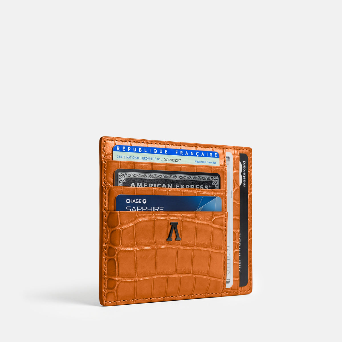 Orange 10 Cards Wallet Alligator with Black Metal -2 | Orange-Black