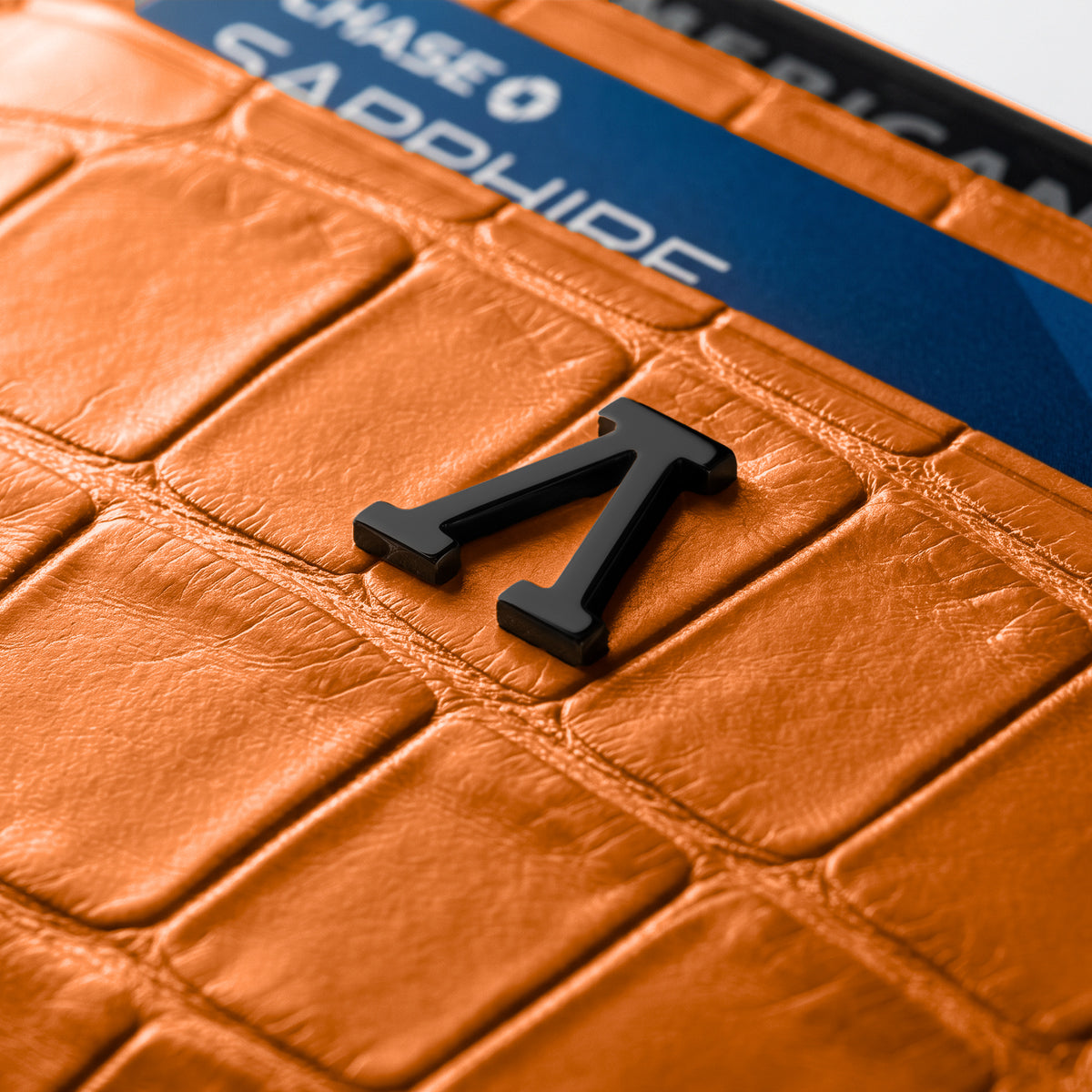 10 Cards Wallet In Alligator -5 | Orange-Black