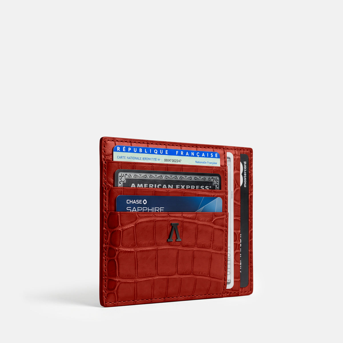 Red 10 Cards Wallet Alligator with Black Metal -2 | Red-Black