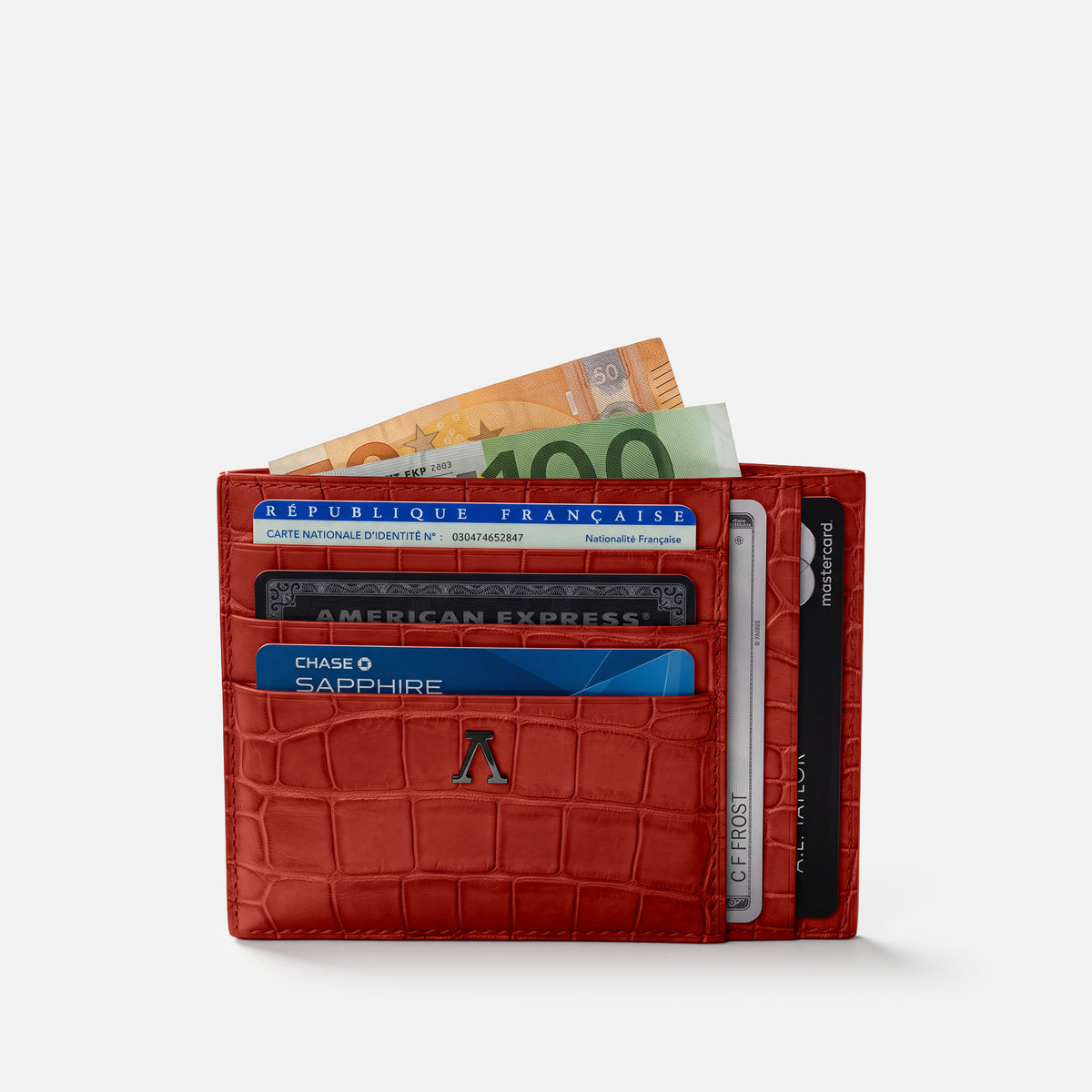 10 Cards Wallet In Alligator -4 | Red-Black