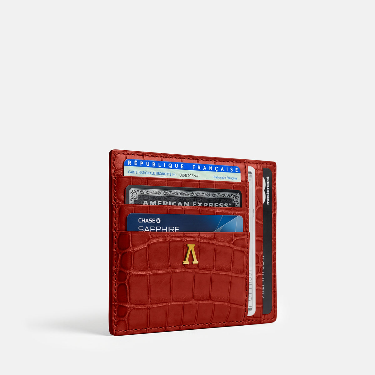 Red 10 Cards Wallet Alligator with Gold Metal -2 | Red-Gold