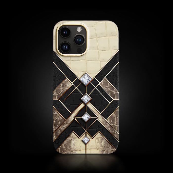 AI-Generated-Black iPhone 16 Pro Max Classic Case Alligator with Gold Metal -1 | Black-Gold