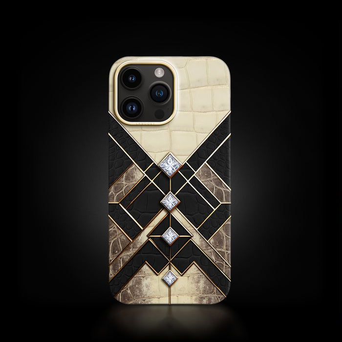 AI-Generated-Black iPhone 16 Pro Classic Case Alligator with Gold Metal -1 | Black-Gold