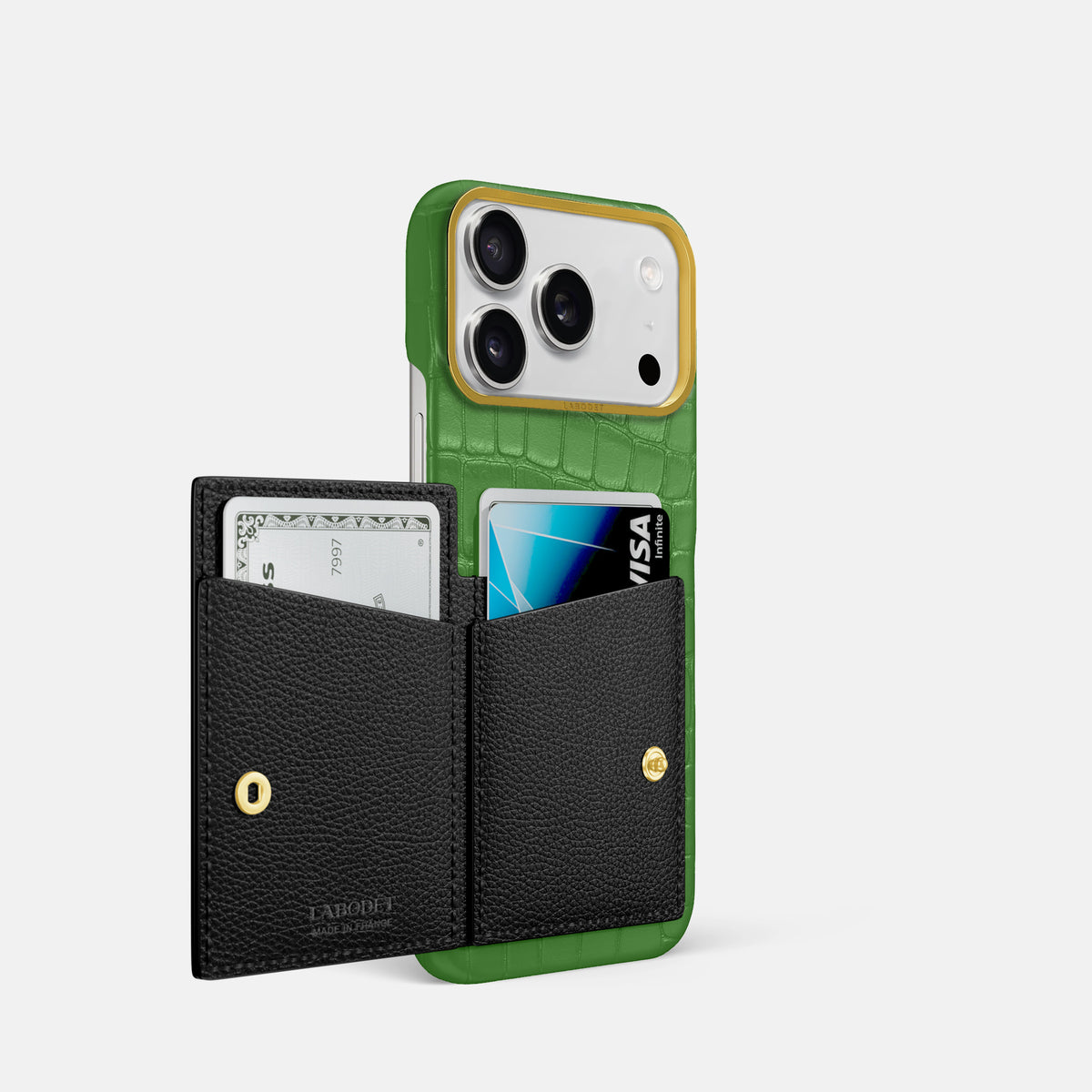 Bi-Fold Case For iPhone 17 Pro In Alligator -2 | Apple-Green-Gold
