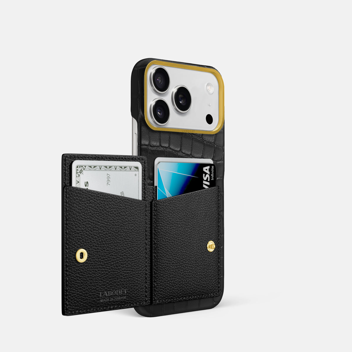 Bi-Fold Case For iPhone 17 Pro In Alligator -2 | Black-Gold