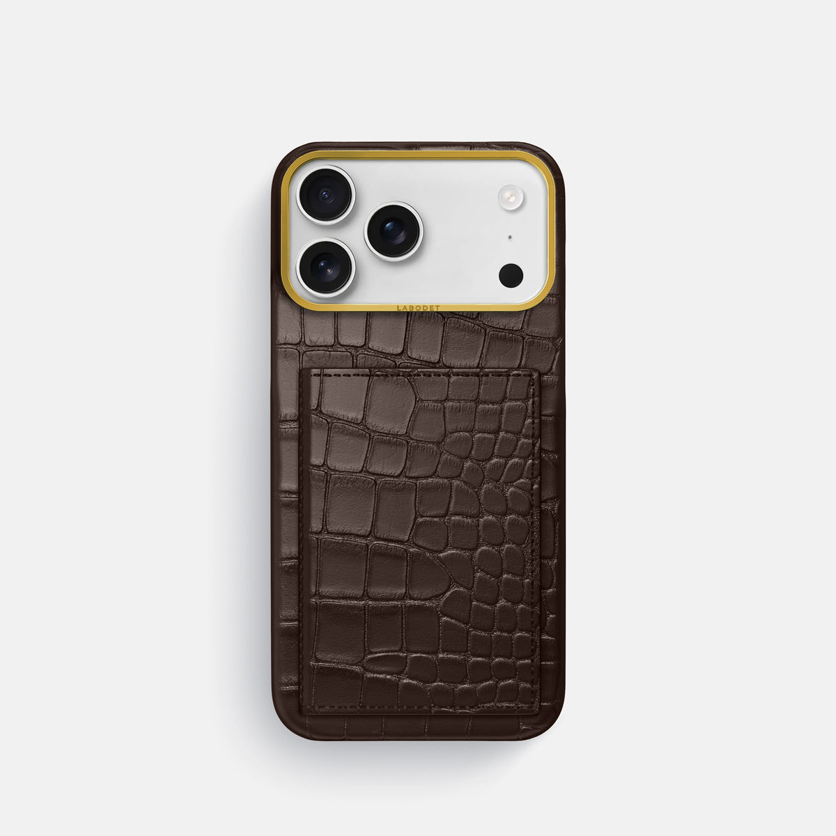 Bi-Fold Case For iPhone 17 Pro In Alligator -1 | Dark-Brown-Gold