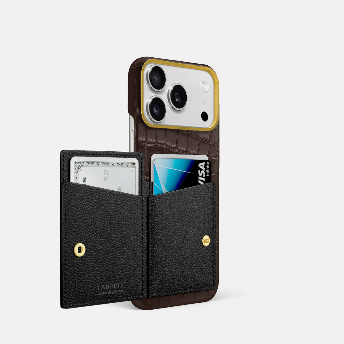 Bi-Fold Case For iPhone 17 Pro In Alligator -2 | Dark-Brown-Gold