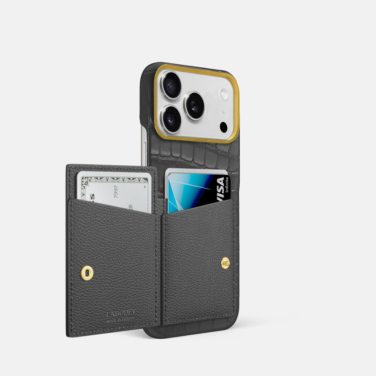 Bi-Fold Case For iPhone 17 Pro In Alligator -2 | Grey-Gold