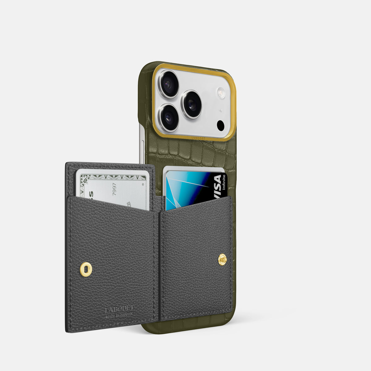 Bi-Fold Case For iPhone 17 Pro In Alligator -2 | Kaki-Green-Gold