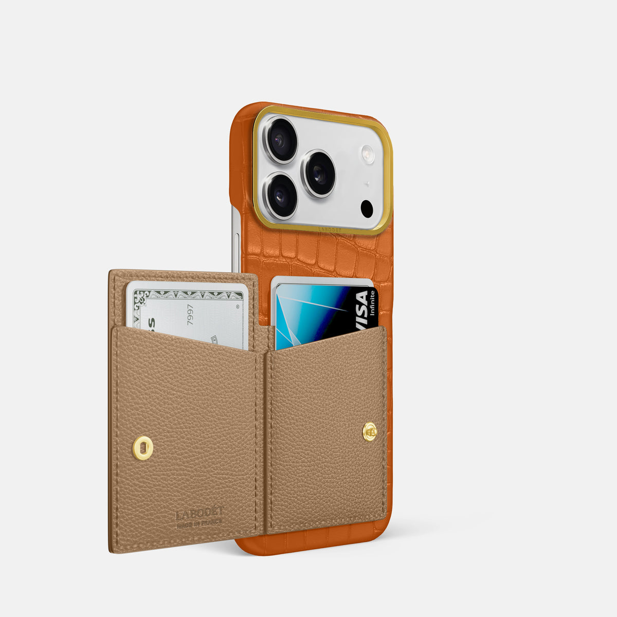 Bi-Fold Case For iPhone 17 Pro In Alligator -2 | Orange-Gold