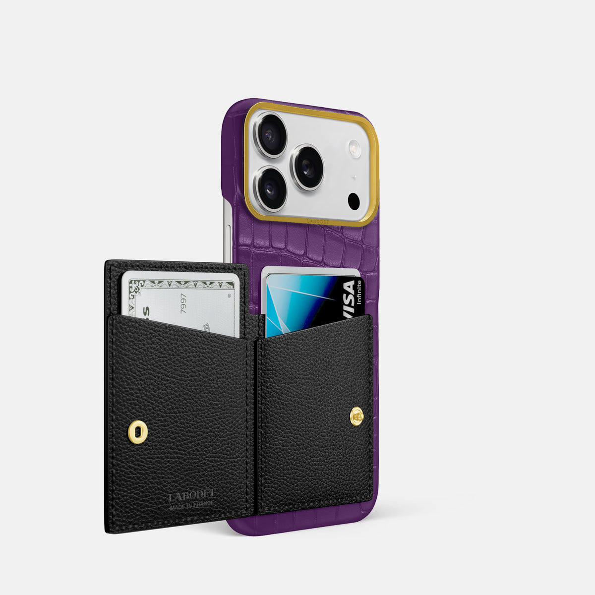 Bi-Fold Case For iPhone 17 Pro In Alligator -2 | Purple-Gold