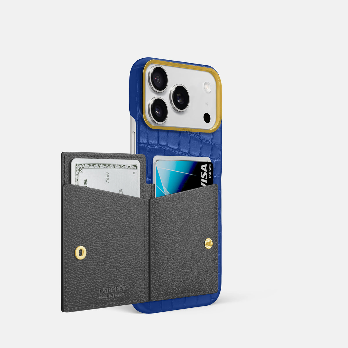 Bi-Fold Case For iPhone 17 Pro In Alligator -2 | Royal-Blue-Gold