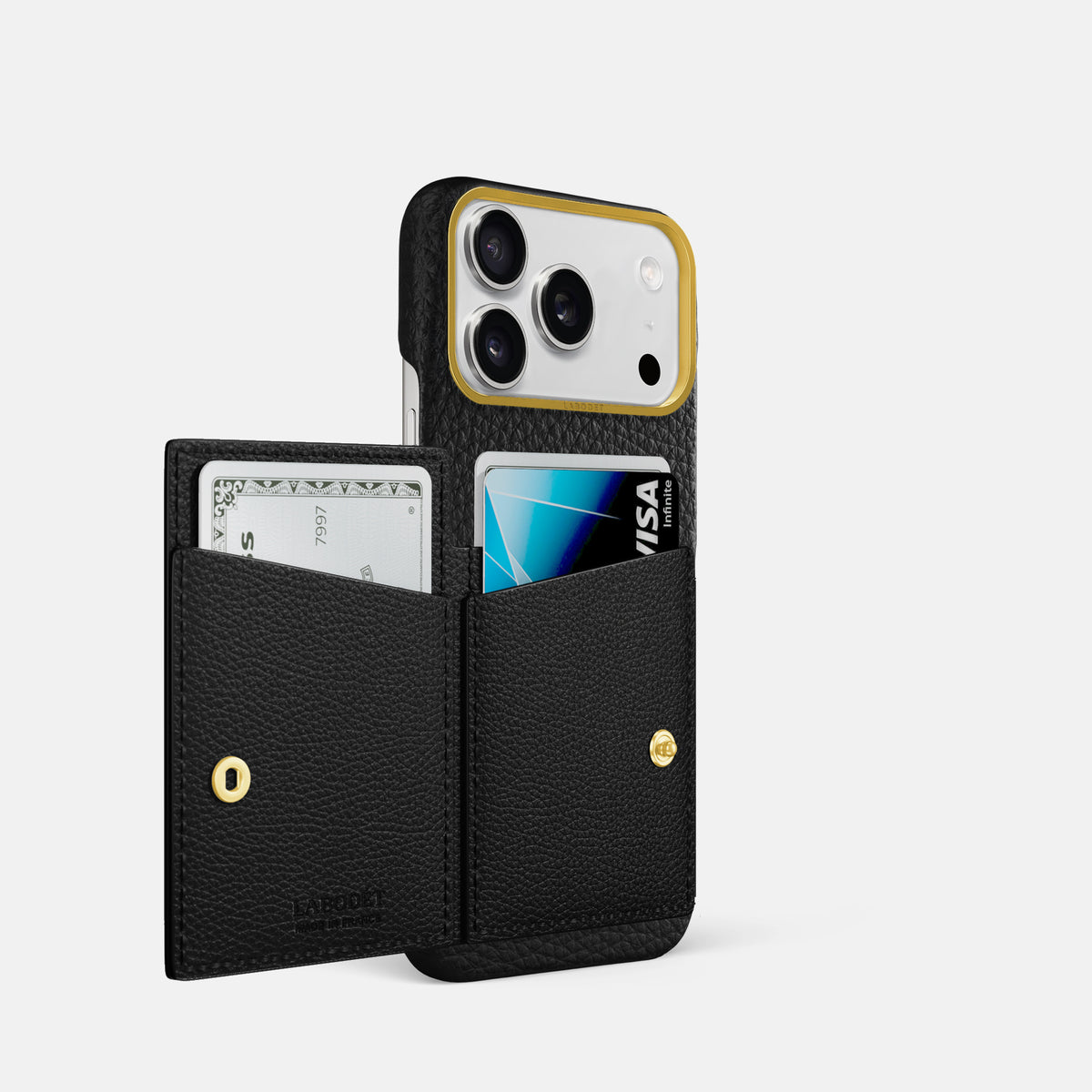 Bi-Fold Case For iPhone 17 Pro In Calf -2 | Black-Gold