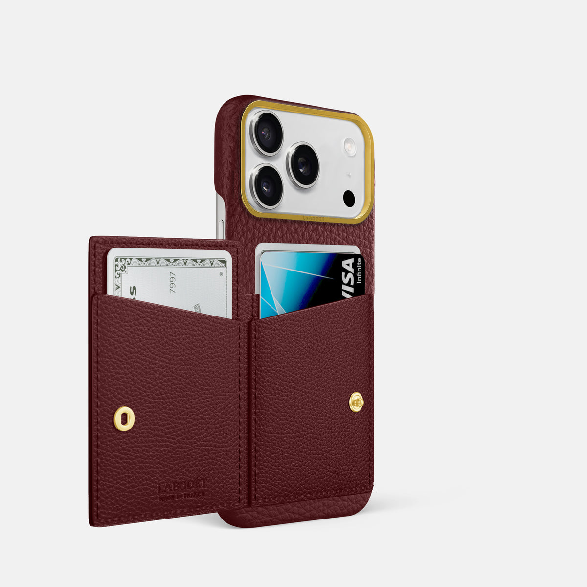 Bi-Fold Case For iPhone 17 Pro In Calf -2 | Bordeaux-Gold