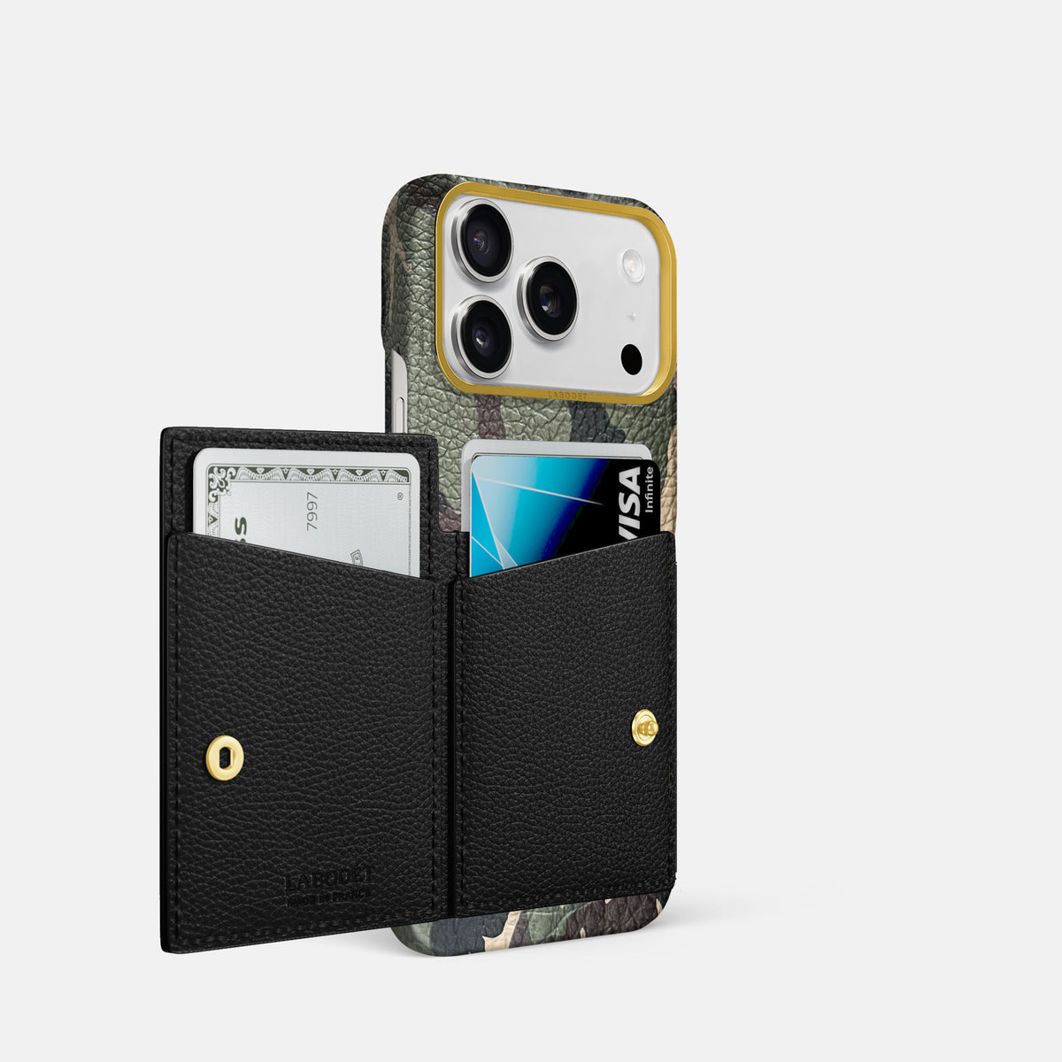 Bi-Fold Case For iPhone 17 Pro In Calf -2 | Camouflage-Gold
