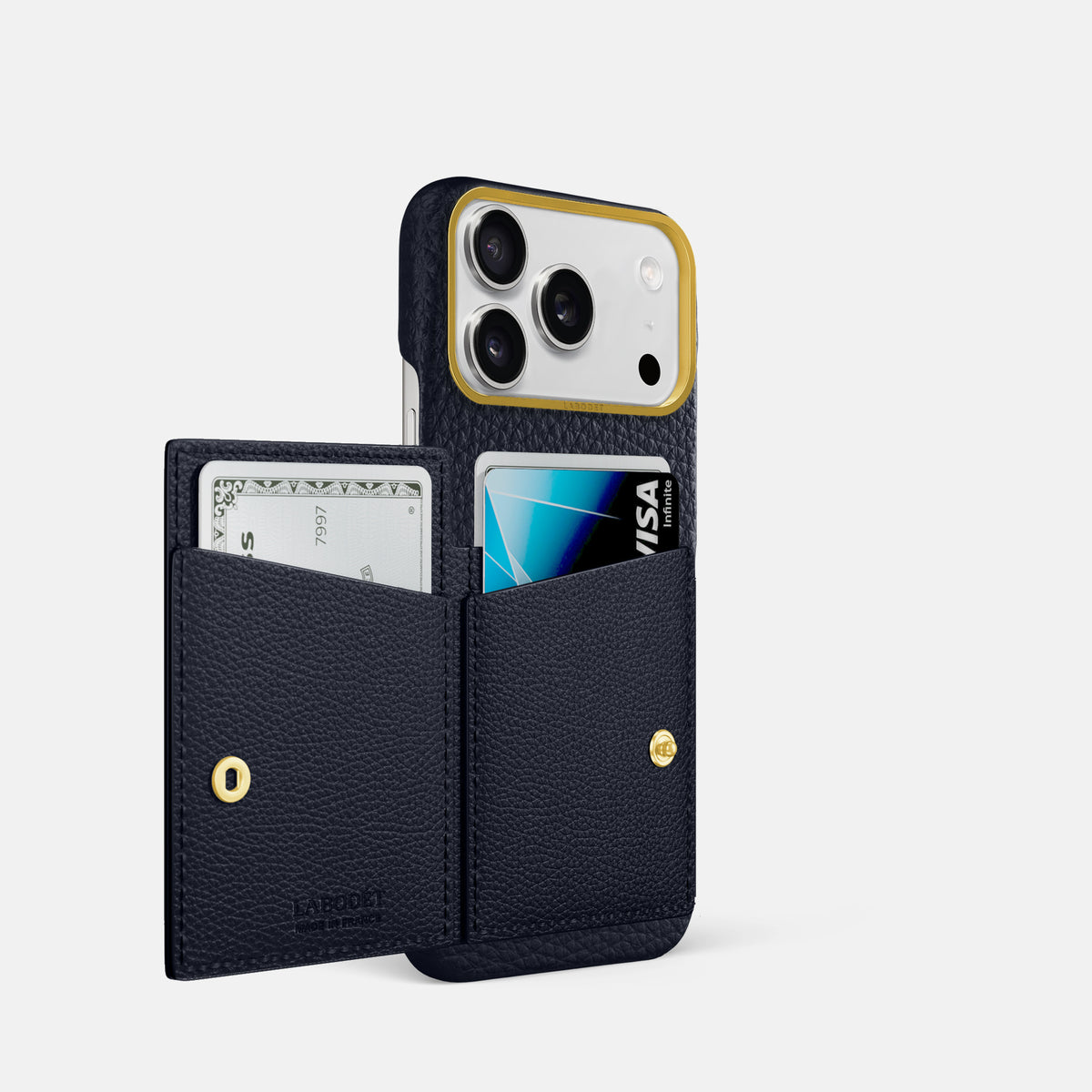 Bi-Fold Case For iPhone 17 Pro In Calf -2 | Marine-Gold