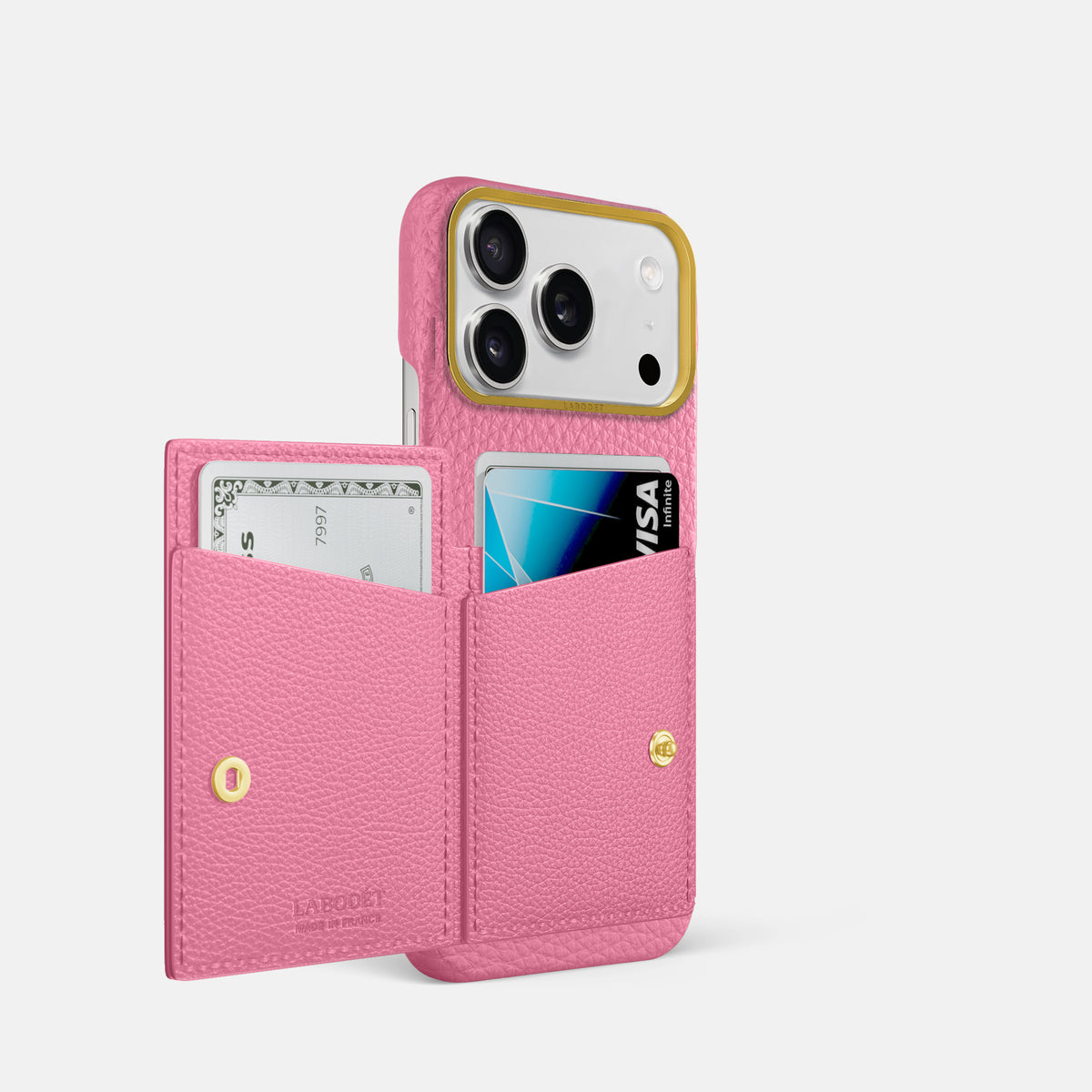 Bi-Fold Case For iPhone 17 Pro In Calf -2 | Pink-Gold