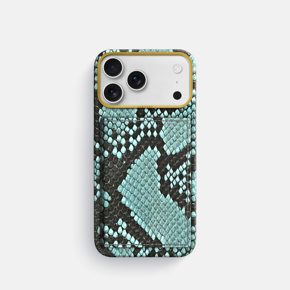 Bi-Fold Case For iPhone 17 Pro In Deluxe Python -1 | Blue-Lagoon-Gold