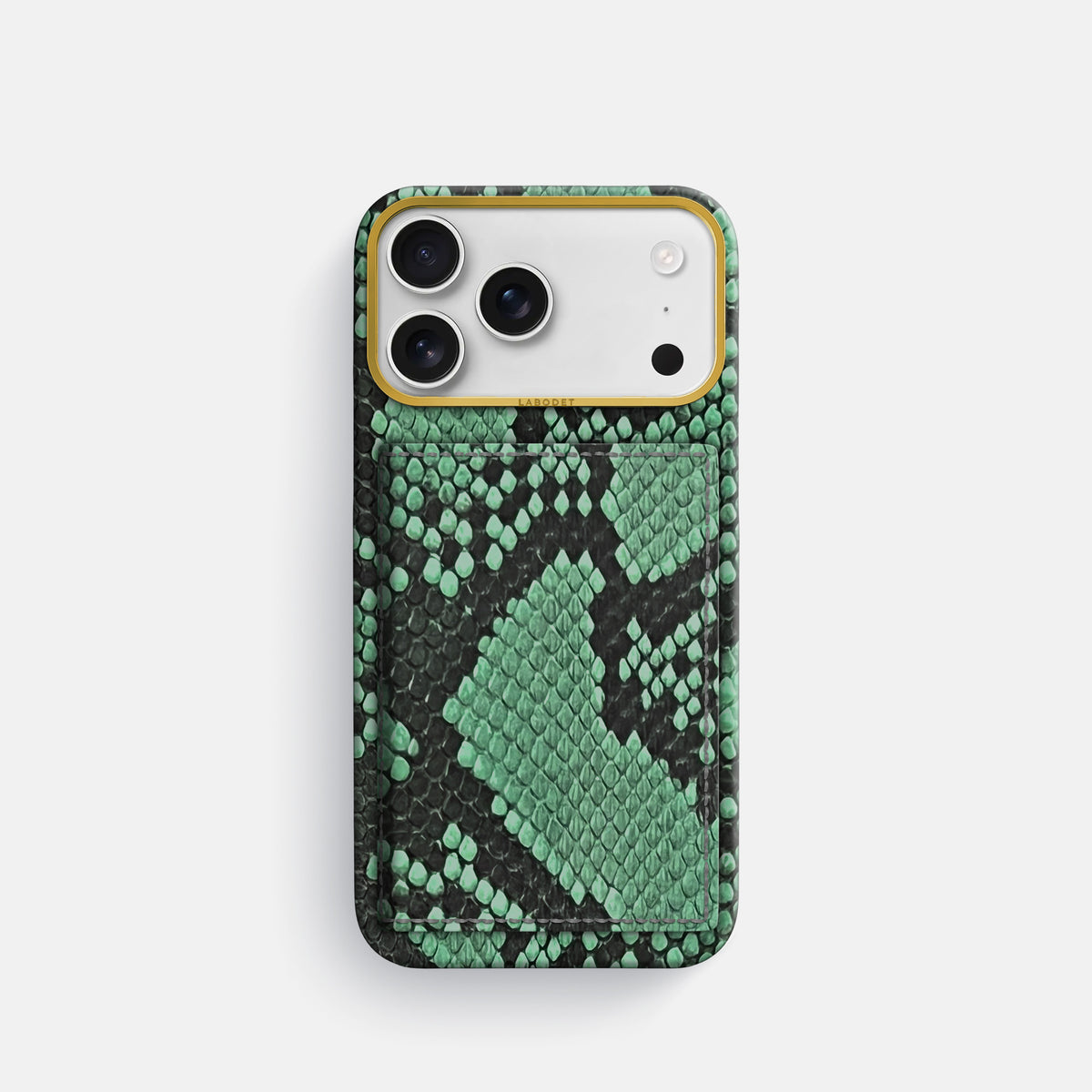 Bi-Fold Case For iPhone 17 Pro In Deluxe Python -1 | Forest-Green-Gold