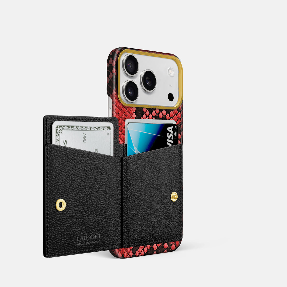Bi-Fold Case For iPhone 17 Pro In Deluxe Python -2 | Red-Gold