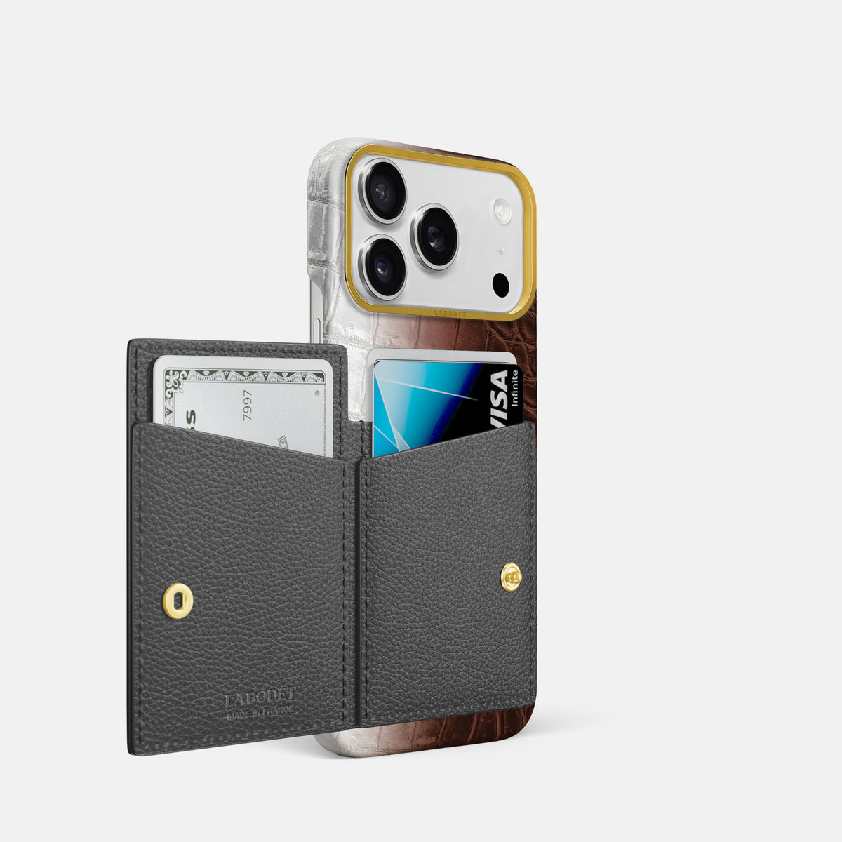 Bi-Fold Case For iPhone 17 Pro In Himalayan Crocodile -2 | Dark-Brown-Gold
