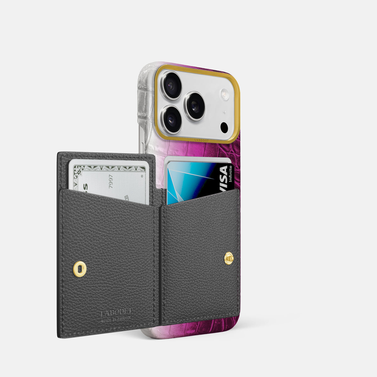 Bi-Fold Case For iPhone 17 Pro In Himalayan Crocodile -2 | Fuchsia-Gold