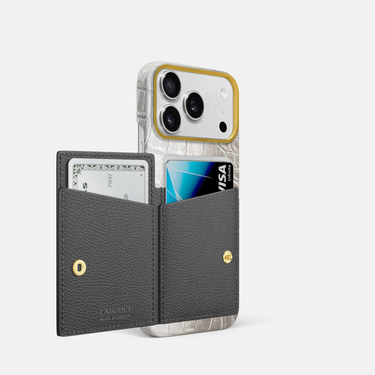 Bi-Fold Case For iPhone 17 Pro In Himalayan Crocodile -2 | Grey-Gold