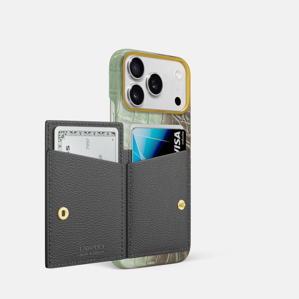 Bi-Fold Case For iPhone 17 Pro In Himalayan Crocodile -2 | Pistachio-Gold