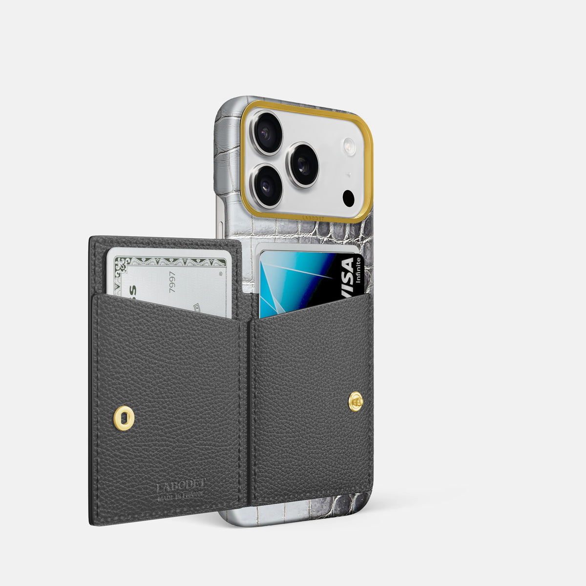 Bi-Fold Case For iPhone 17 Pro In Himalayan Crocodile -2 | Silver-Gold