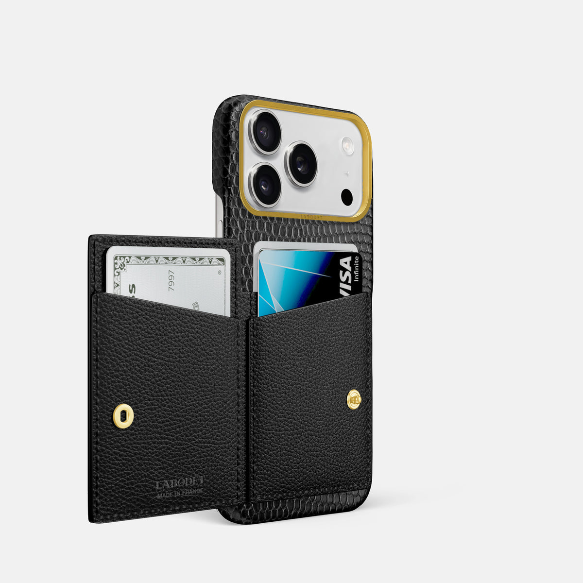 Bi-Fold Case For iPhone 17 Pro In Lizard -2 | Black-Gold