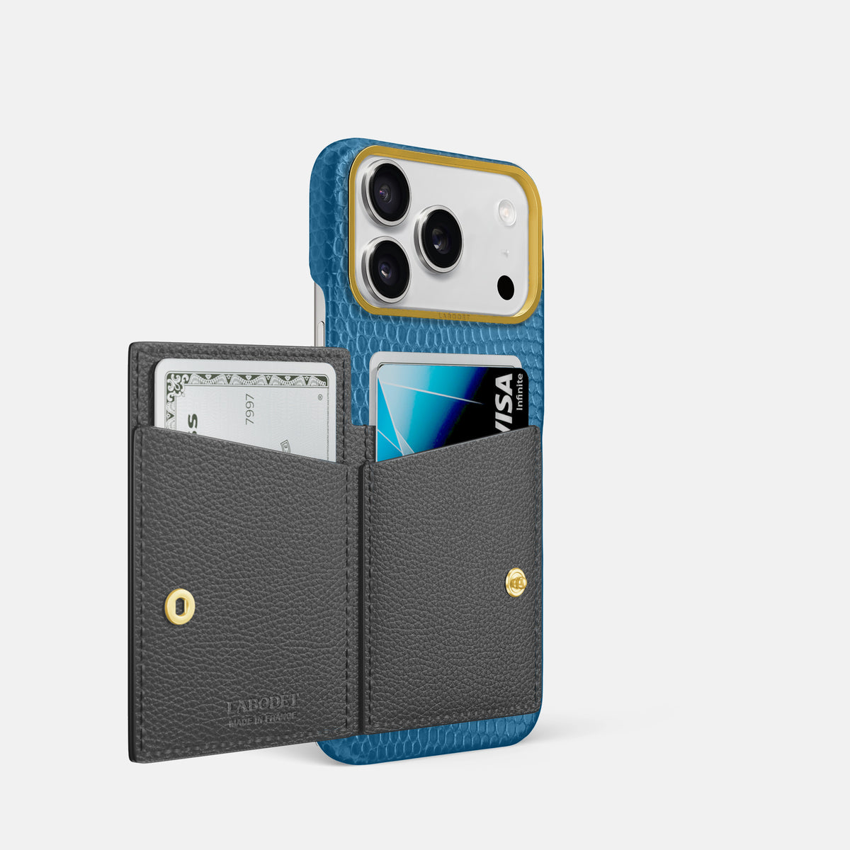 Bi-Fold Case For iPhone 17 Pro In Lizard -2 | Blue-Gold