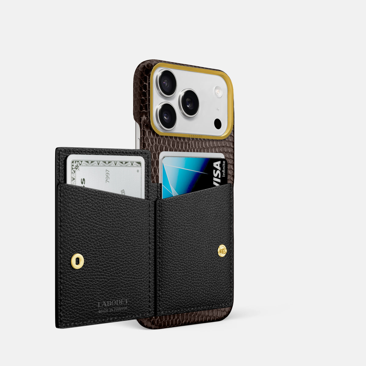 Bi-Fold Case For iPhone 17 Pro In Lizard -2 | Brown-Gold