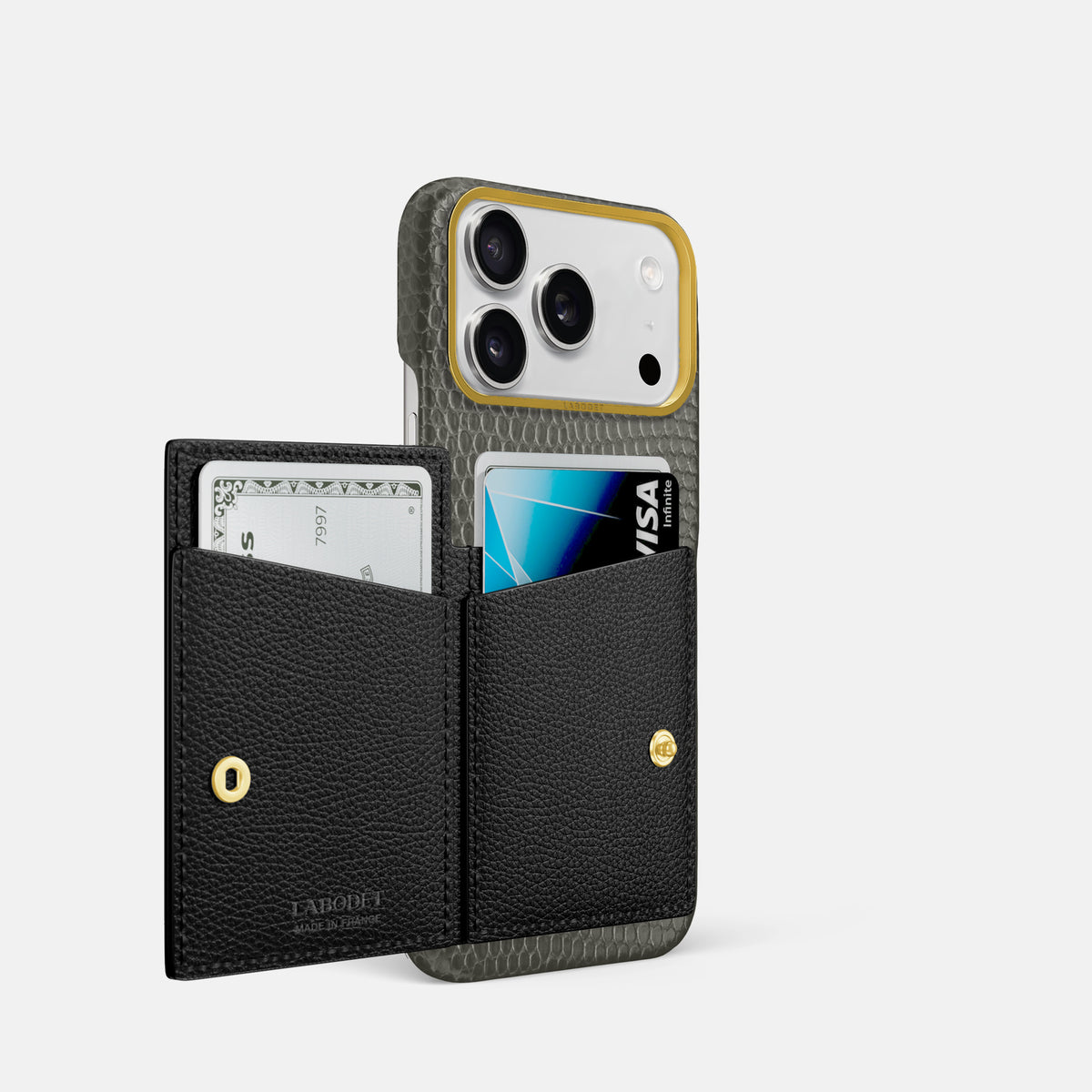 Bi-Fold Case For iPhone 17 Pro In Lizard -2 | Grey-Gold