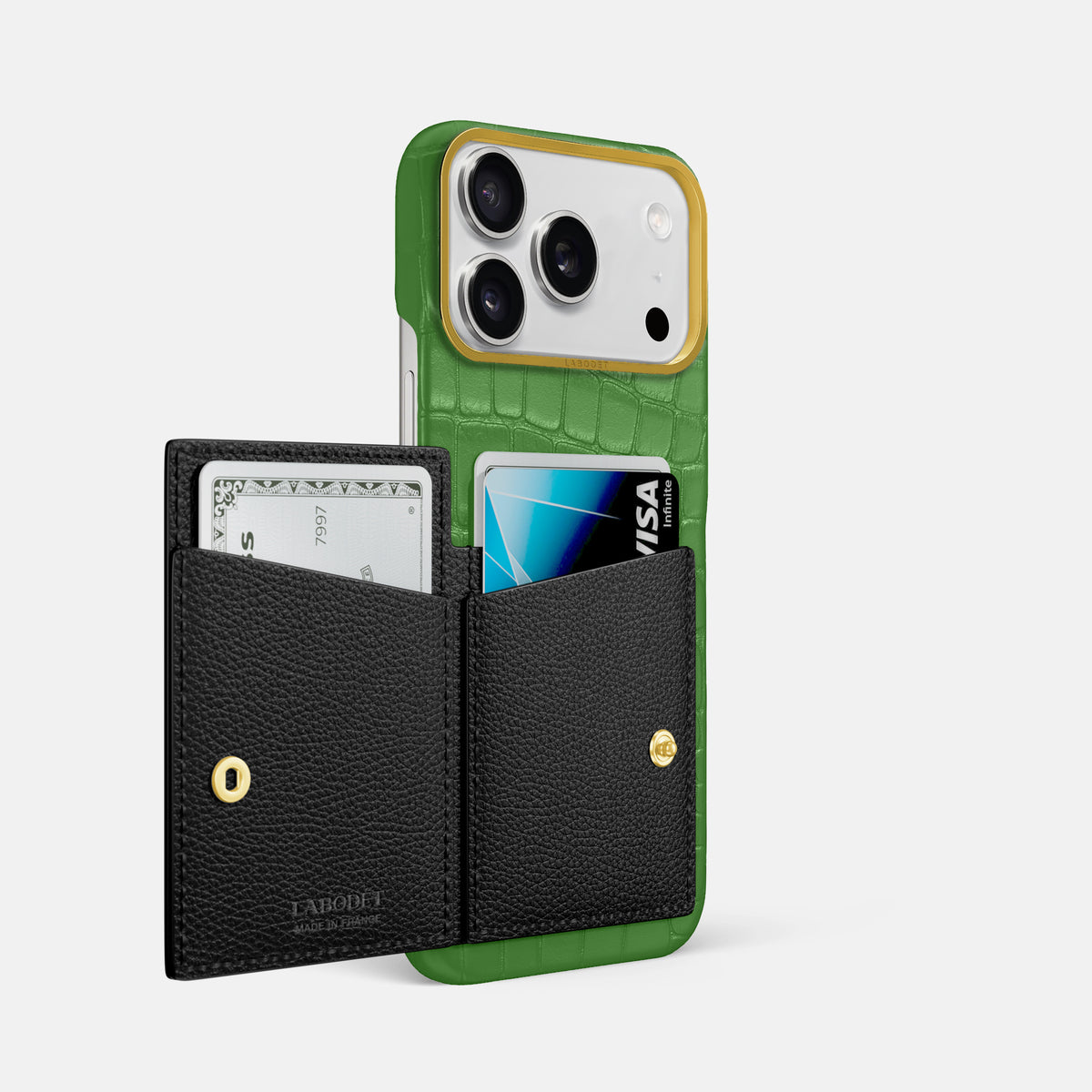 Bi-Fold Case For iPhone 17 Pro Max In Alligator -2 | Apple-Green-Gold