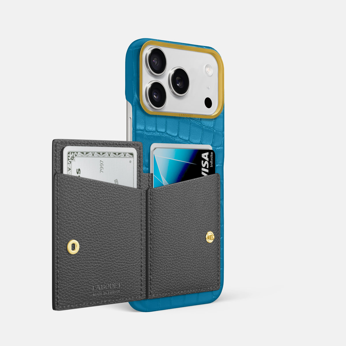 Bi-Fold Case For iPhone 17 Pro Max In Alligator -2 | Curaçao-Blue-Gold