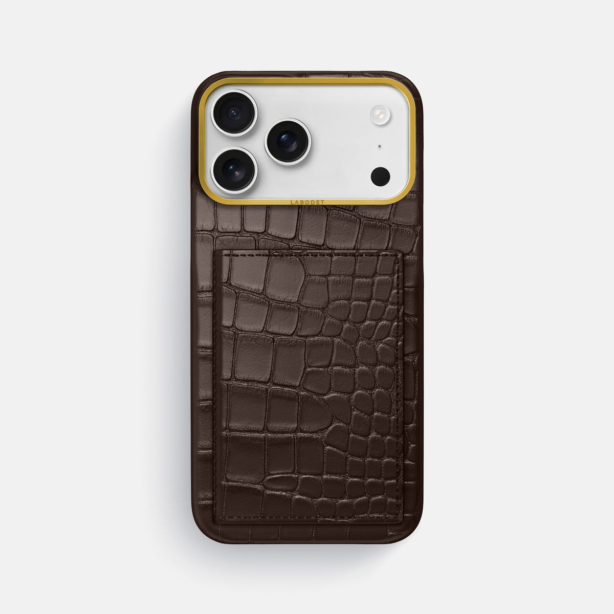 Bi-Fold Case For iPhone 17 Pro Max In Alligator -1 | Dark-Brown-Gold