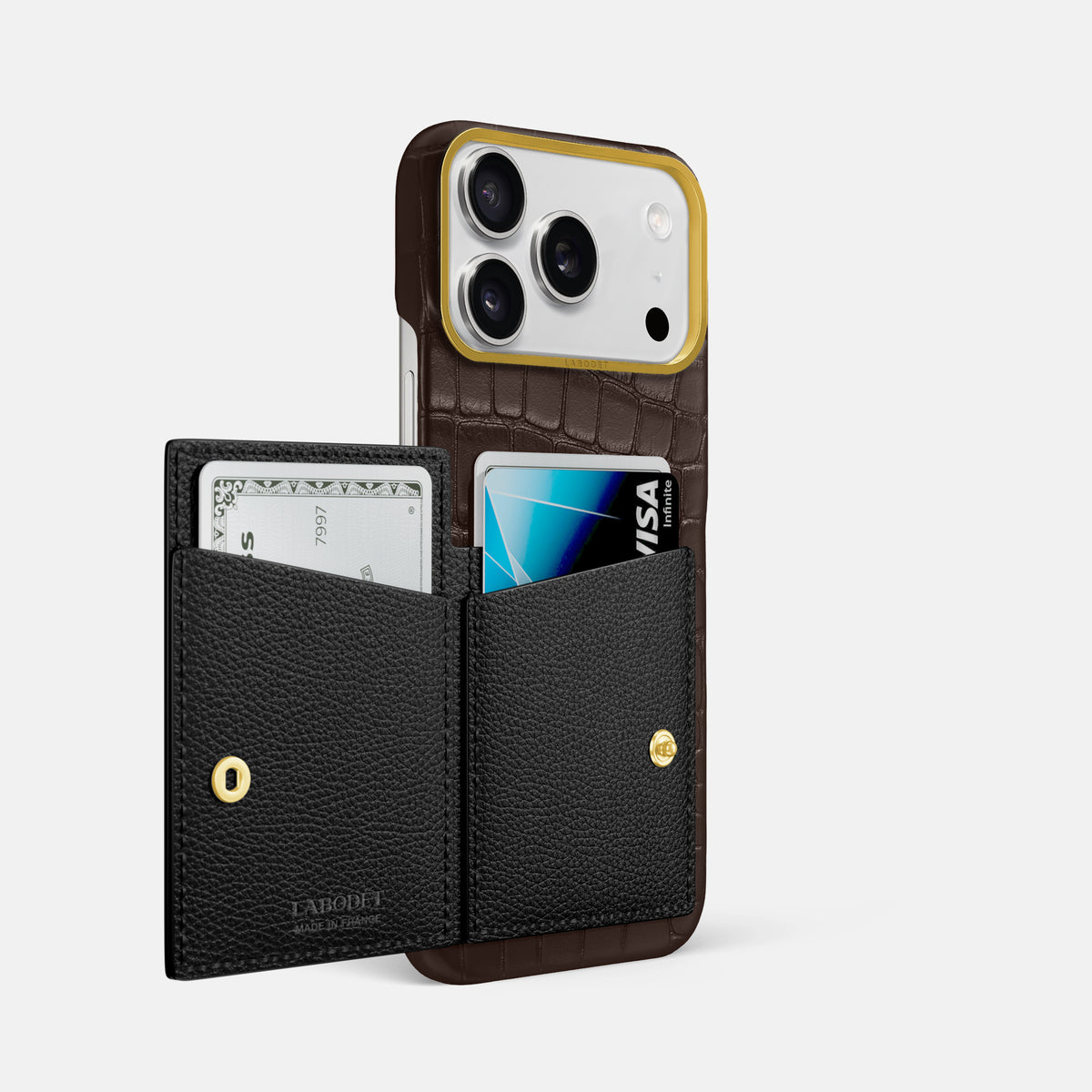 Bi-Fold Case For iPhone 17 Pro Max In Alligator -2 | Dark-Brown-Gold