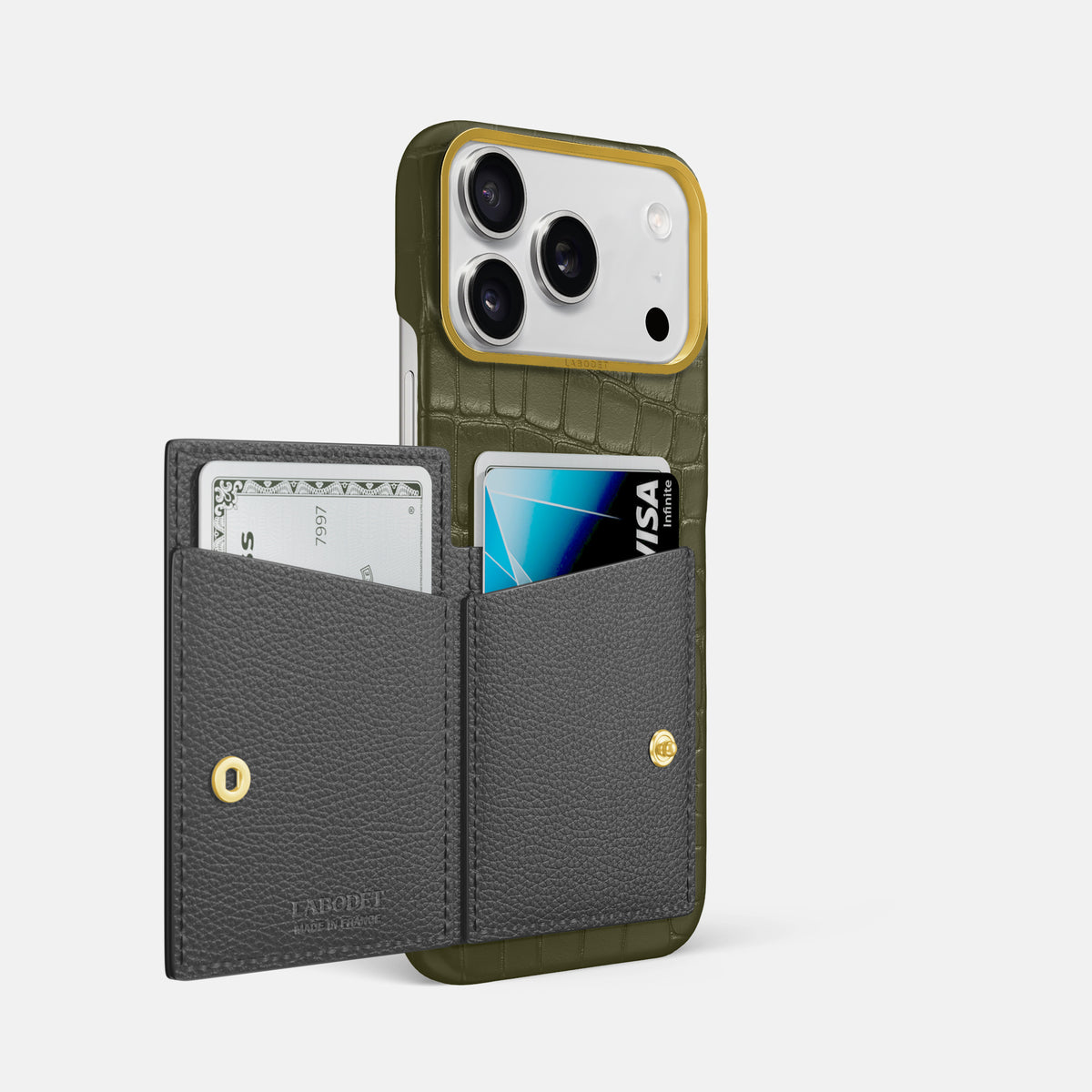 Bi-Fold Case For iPhone 17 Pro Max In Alligator -2 | Kaki-Green-Gold