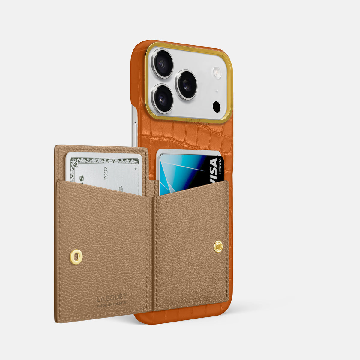 Bi-Fold Case For iPhone 17 Pro Max In Alligator -2 | Orange-Gold