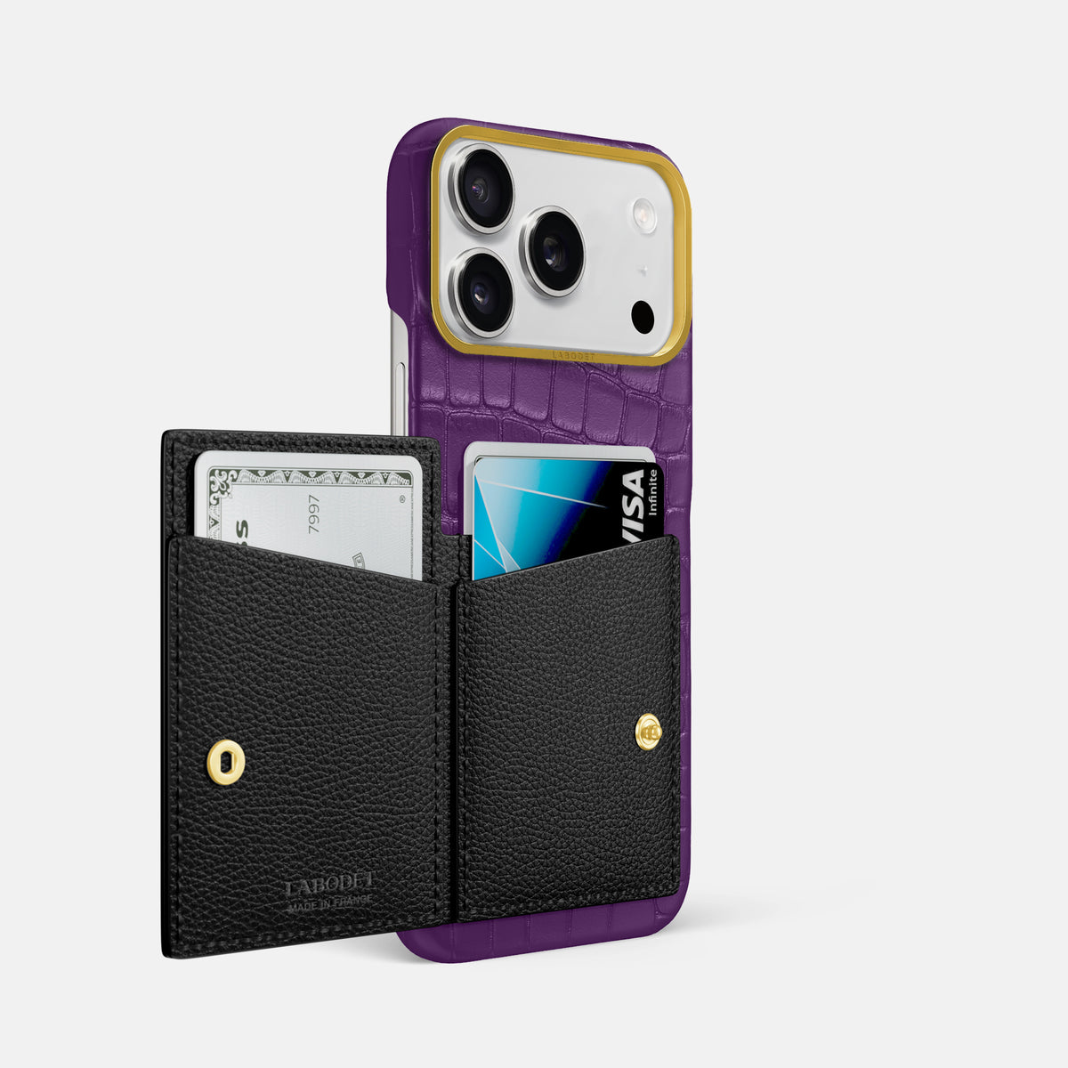Bi-Fold Case For iPhone 17 Pro Max In Alligator -2 | Purple-Gold
