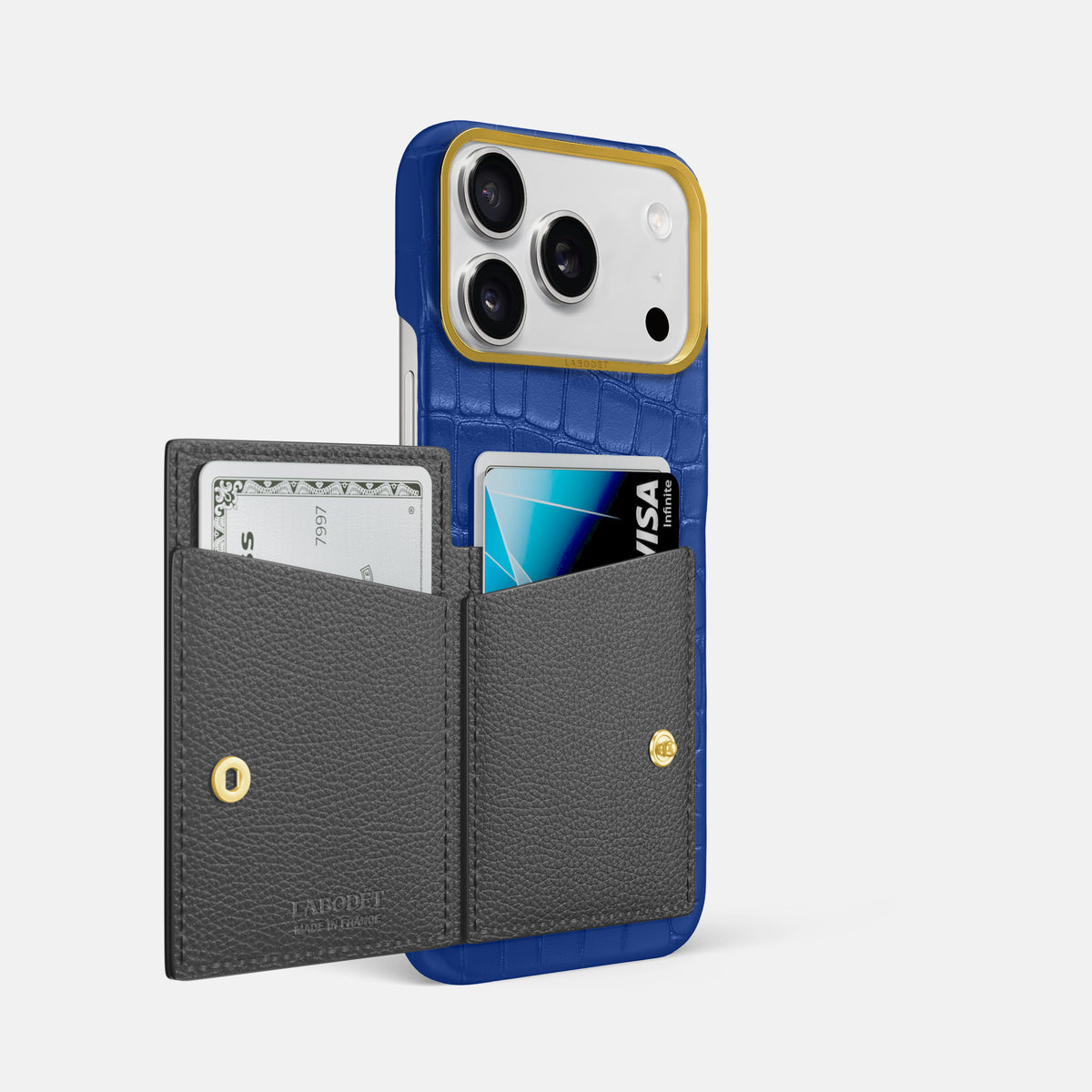 Bi-Fold Case For iPhone 17 Pro Max In Alligator -2 | Royal-Blue-Gold