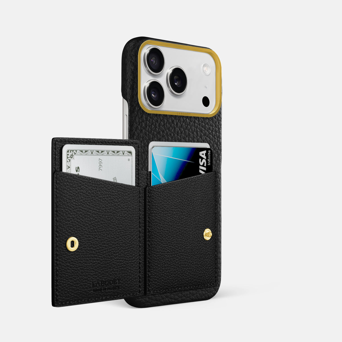 Bi-Fold Case For iPhone 17 Pro Max In Calf -2 | Black-Gold