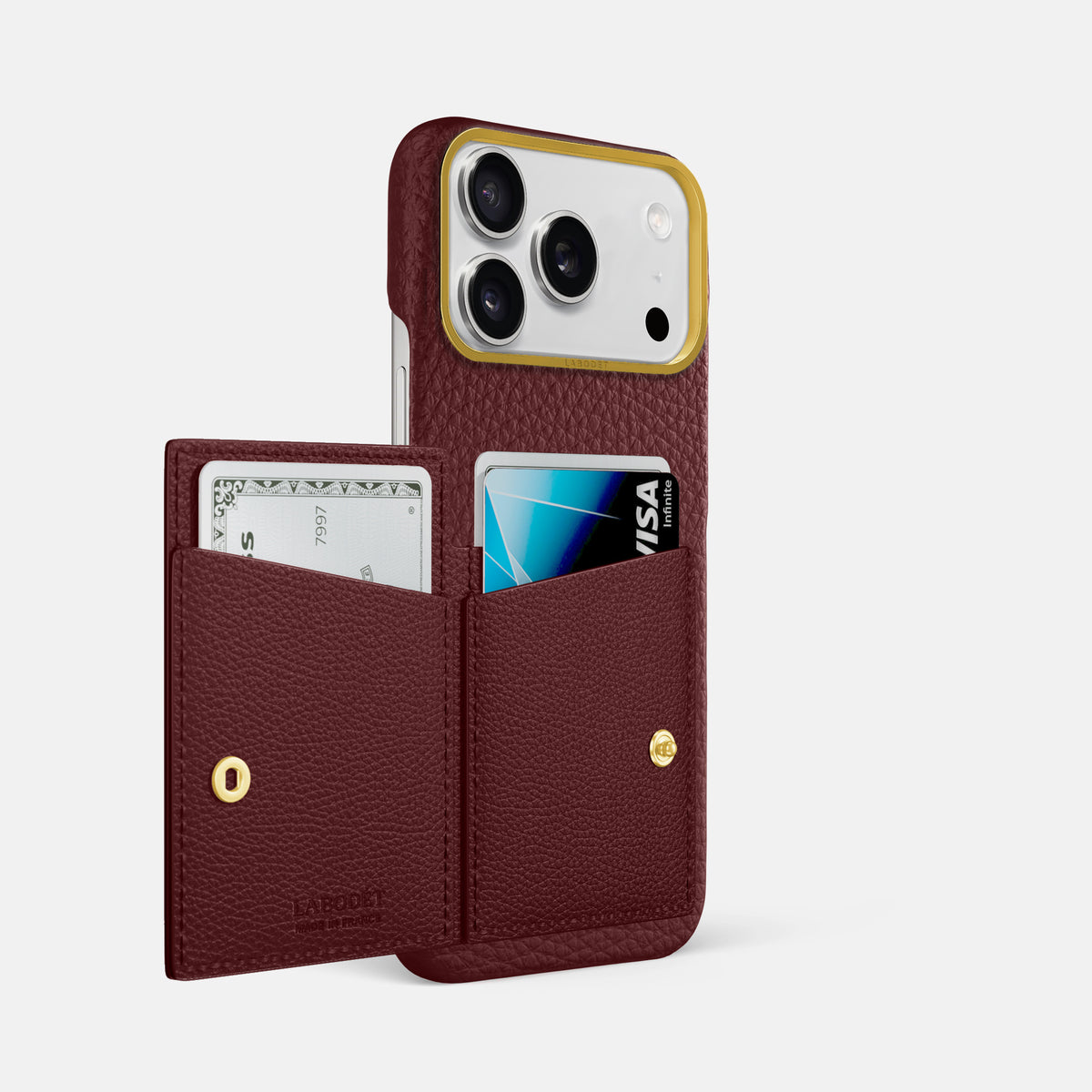 Bi-Fold Case For iPhone 17 Pro Max In Calf -2 | Bordeaux-Gold